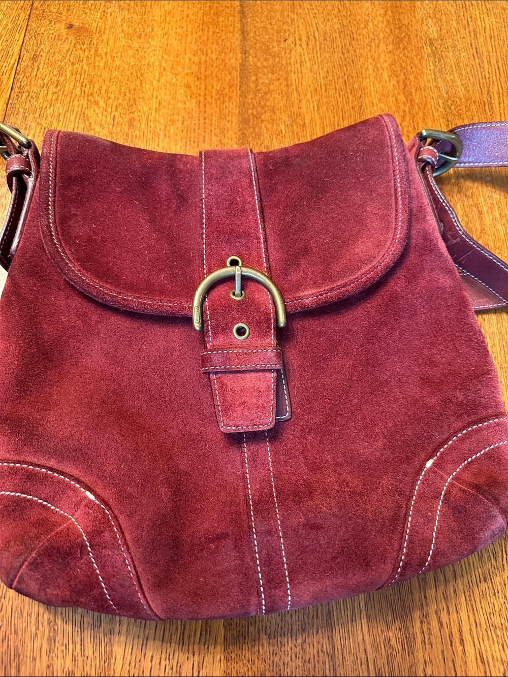 Coach Model #9482 Suede Crossbody Bag in Burgundy
